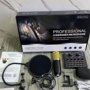 V10 Bm-800 Podcast Condenser Microphone Set With Live Sound Card, Rechargeable 12 Kinds Of Auxiliary Background For Karaoke Singing, Youtube Recording Mic