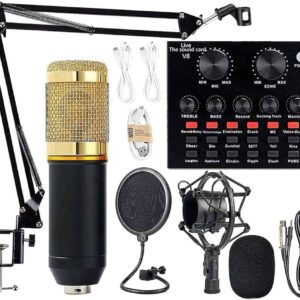 V8 Bm-800 Podcast Mic Set With Live Sound Card,condenser Microphone With Rechargeable 12 Kinds Of Auxiliary Background For Karaoke Singing, Youtube Recording Mic Rs. 3,050