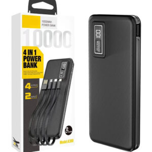 ASPOR A300 Power Bank Original 10000mAh Li-Polymer Battery 4 In1 Power Bank Black