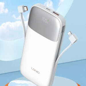 LDNIO PQ19 10000mAh 22.5W USB-C Fast Charging Power Banks smart LED Display Built-in Charging Cable Power Bank