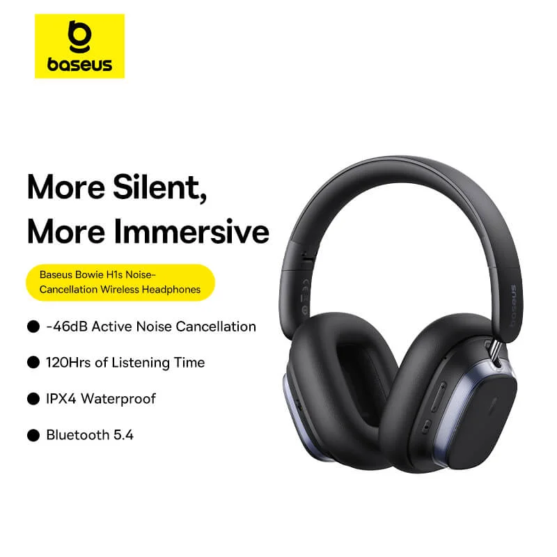 Baseus Bowie H1s Noise-Cancellation Wireless Headphones Cluster Black - Image 2